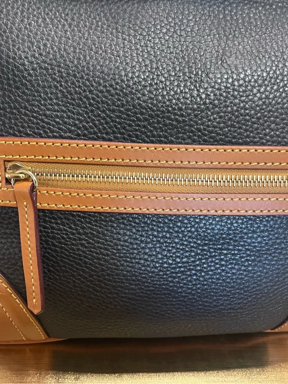 Dooney & Bourke Black Leather Hobo Bag (Black with Brown Trim)